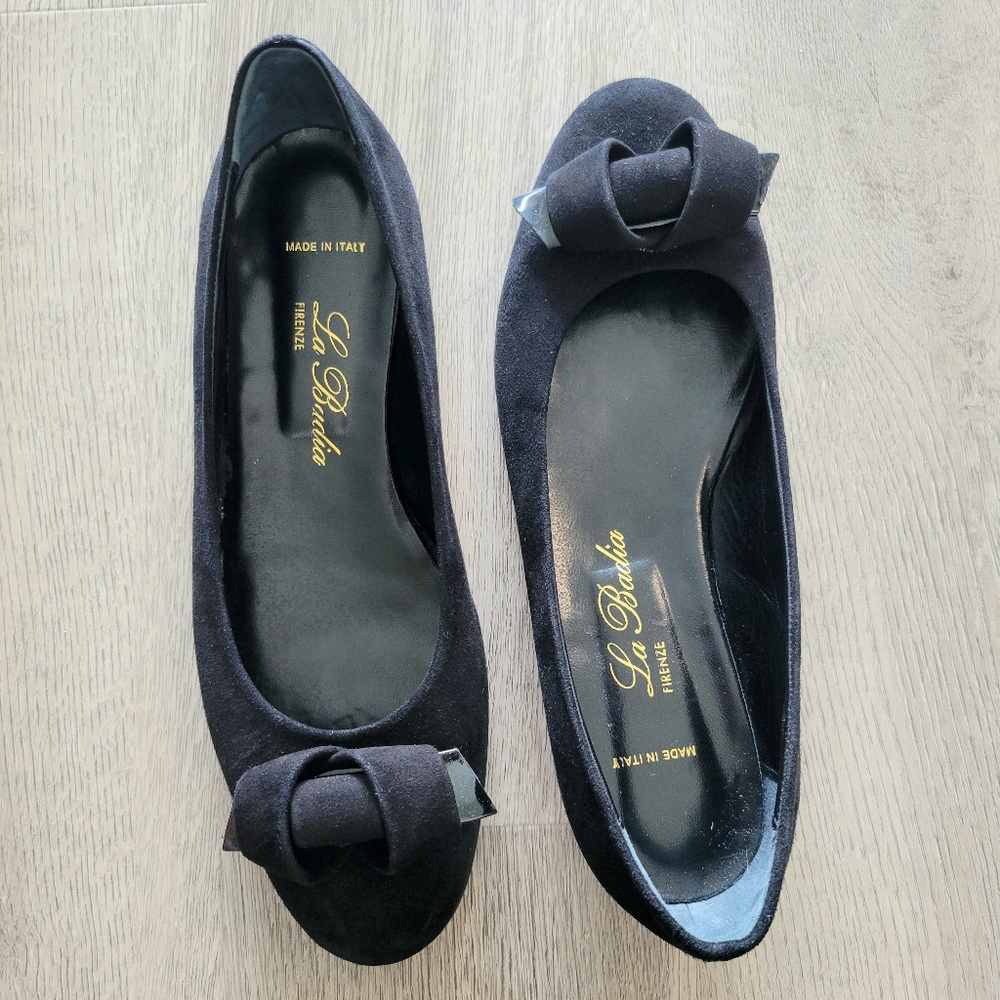 LA BADIA FIRENZA Elegant Black Bow Italian Luxury Mature Flats Womens Size 9